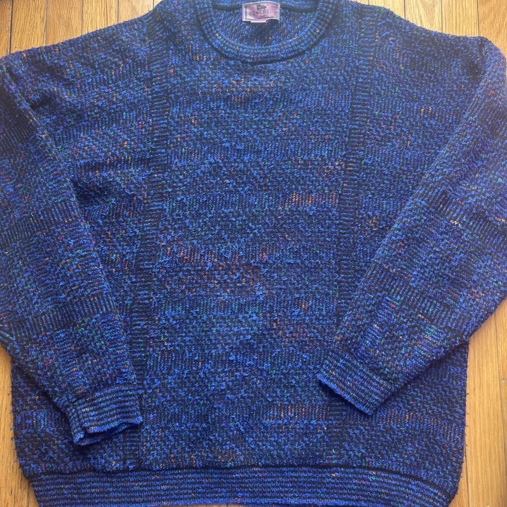 Vintage Neon Blue Chunky Knit Sweater XXXXL Tall Concrete Textured 4XLT Striped